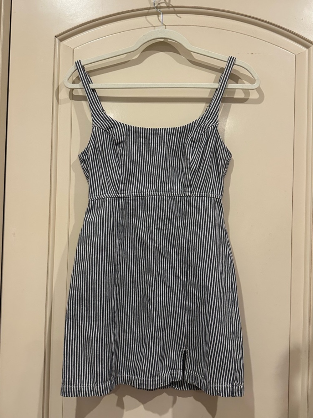 Urban Outfitters Navy and White Striped Denim Dress